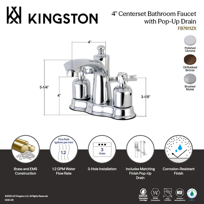 Kingston Tulare FB7615ZX - Millennium Double-Handle 3-Hole Deck Mount 4-Inch Centerset Bathroom Faucet with Pop-Up Drain, Oil Rubbed Bronze