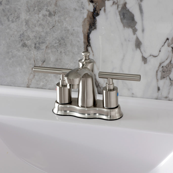 Kingston Tulare FB7618CML - Manhattan Double-Handle 3-Hole Deck Mount 4-Inch Centerset Bathroom Faucet with Pop-Up Drain, Brushed Nickel