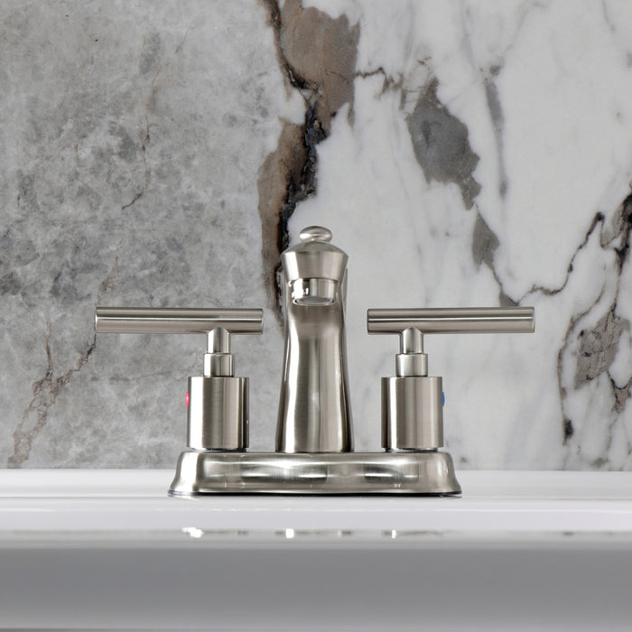 Kingston Tulare FB7618CML - Manhattan Double-Handle 3-Hole Deck Mount 4-Inch Centerset Bathroom Faucet with Pop-Up Drain, Brushed Nickel