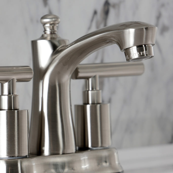 Kingston Tulare FB7618CML - Manhattan Double-Handle 3-Hole Deck Mount 4-Inch Centerset Bathroom Faucet with Pop-Up Drain, Brushed Nickel