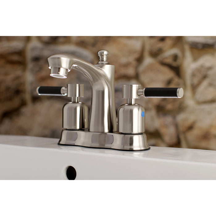 Kingston Tulare FB7618DKL - Kaiser Double-Handle 3-Hole Deck Mount 4-Inch Centerset Bathroom Faucet with Pop-Up Drain, Brushed Nickel