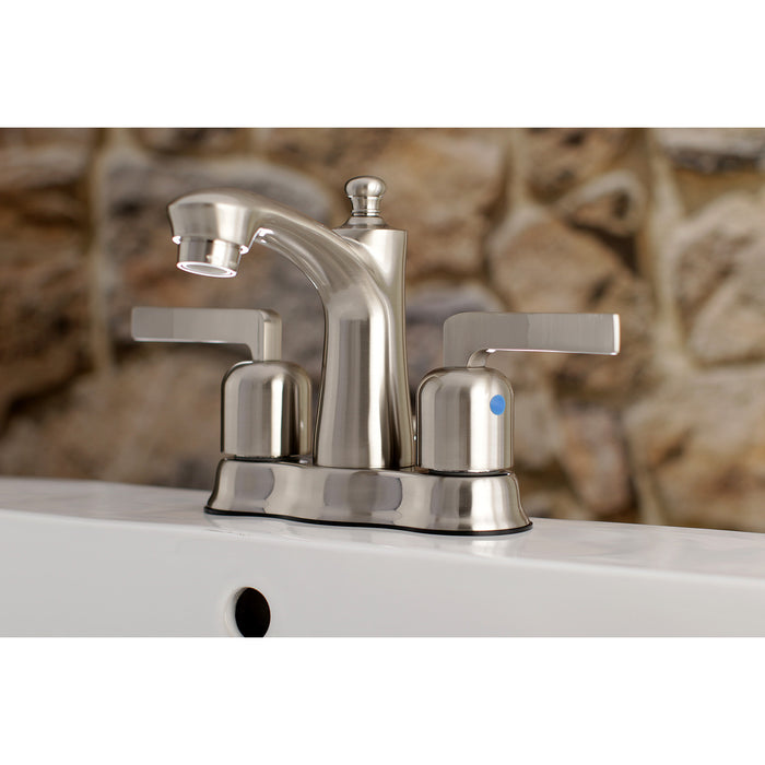 Kingston Tulare FB7618EFL - Centurion Double-Handle 3-Hole Deck Mount 4-Inch Centerset Bathroom Faucet with Pop-Up Drain, Brushed Nickel