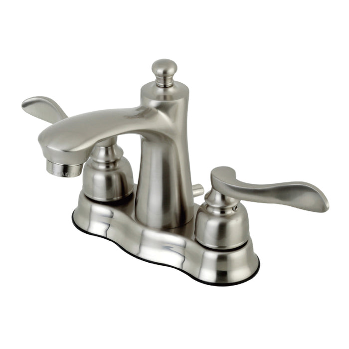 Kingston Tulare FB7618NFL - NuWave French Double-Handle 3-Hole Deck Mount 4-Inch Centerset Bathroom Faucet with Pop-Up Drain, Brushed Nickel