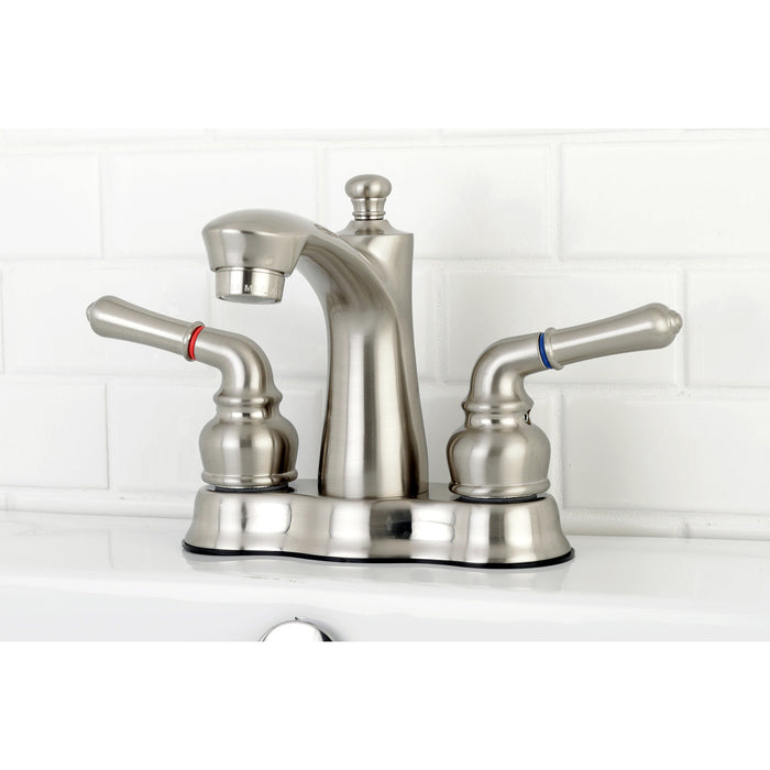 Kingston Tulare FB7618NML - Naples Double-Handle 3-Hole Deck Mount 4-Inch Centerset Bathroom Faucet with Pop-Up Drain, Brushed Nickel