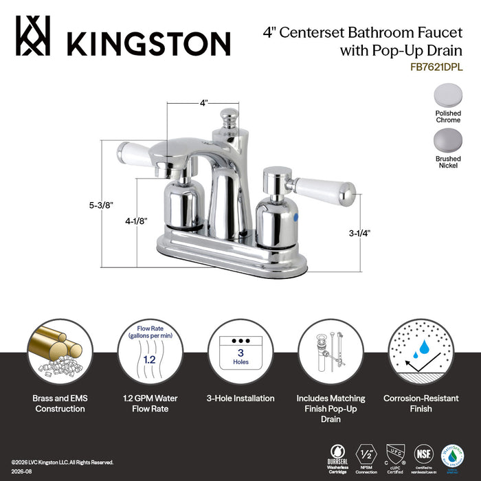 Kingston Tulare FB7621DPL - Paris Double-Handle 3-Hole Deck Mount 4-Inch Centerset Bathroom Faucet with Pop-Up Drain, Polished Chrome