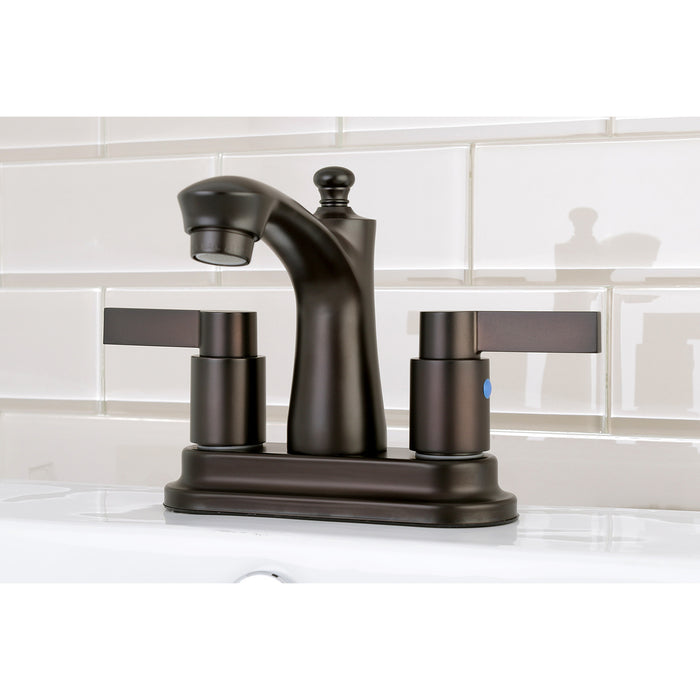 Kingston NuvoFusion FB7625NDL Double-Handle 3-Hole Deck Mount 4-Inch Centerset Bathroom Faucet with Pop-Up Drain, Oil Rubbed Bronze