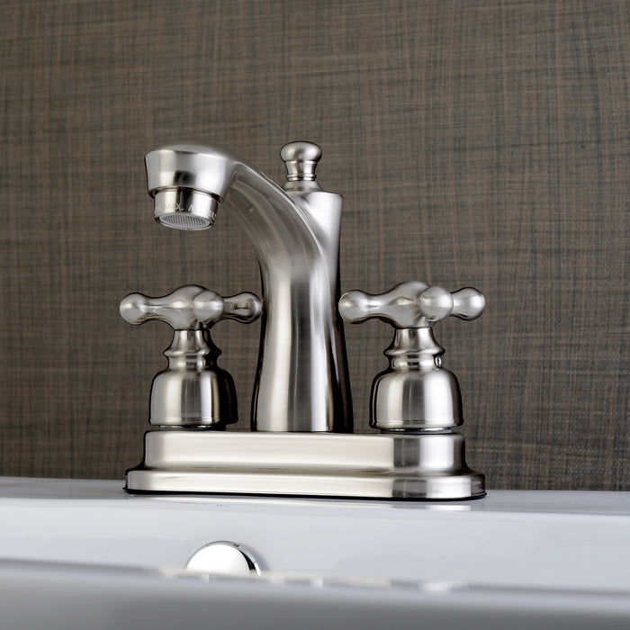 Kingston Victorian FB7628AX Double-Handle 3-Hole Deck Mount 4-Inch Centerset Bathroom Faucet with Pop-Up Drain, Brushed Nickel