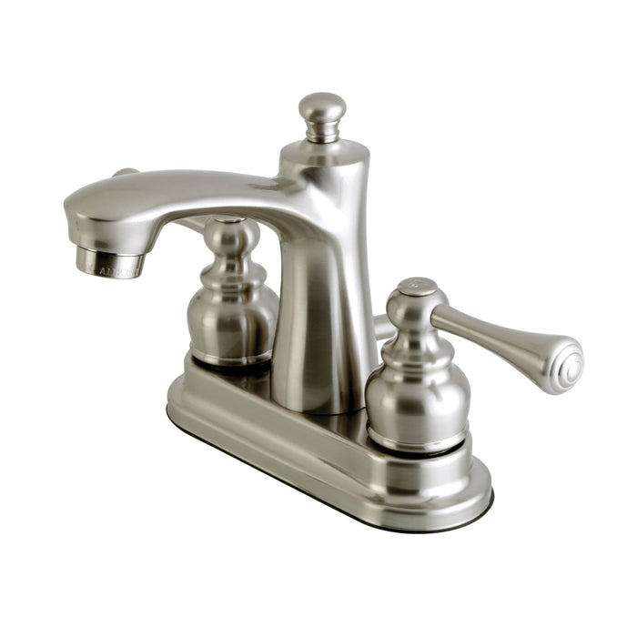 Kingston Tulare FB7628BL - Vintage Double-Handle 3-Hole Deck Mount 4-Inch Centerset Bathroom Faucet with Pop-Up Drain, Brushed Nickel