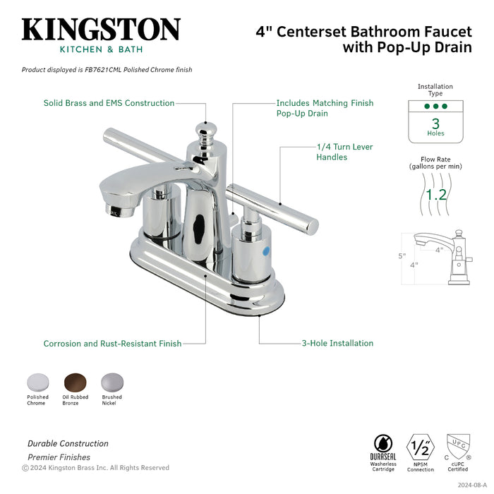 Kingston Tulare FB7628CML - Manhattan Double-Handle 3-Hole Deck Mount 4-Inch Centerset Bathroom Faucet with Pop-Up Drain, Brushed Nickel