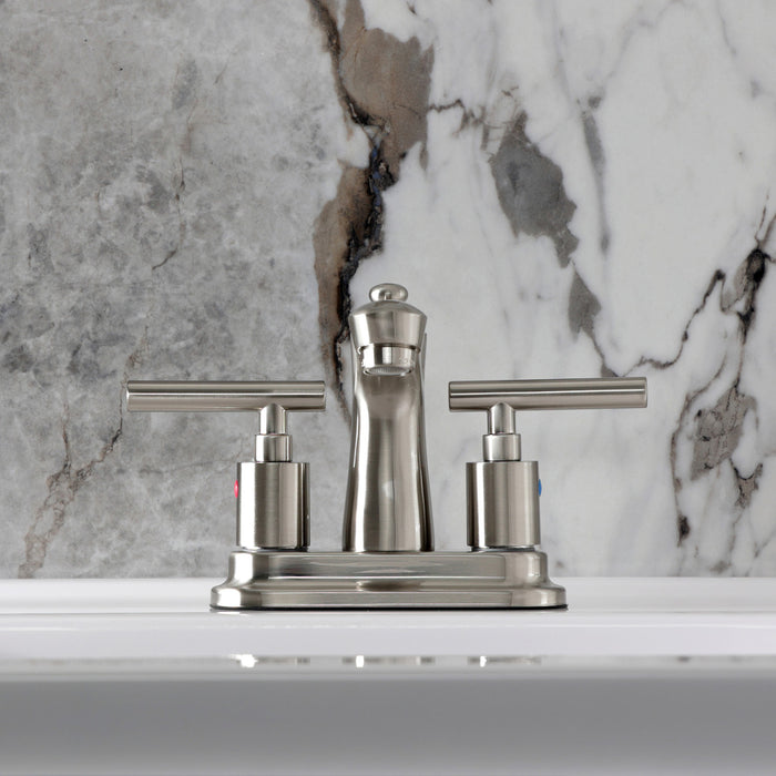 Kingston Tulare FB7628CML - Manhattan Double-Handle 3-Hole Deck Mount 4-Inch Centerset Bathroom Faucet with Pop-Up Drain, Brushed Nickel