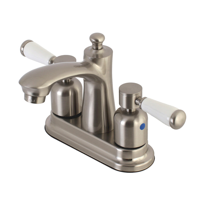 Kingston Tulare FB7628DPL - Paris Double-Handle 3-Hole Deck Mount 4-Inch Centerset Bathroom Faucet with Pop-Up Drain, Brushed Nickel