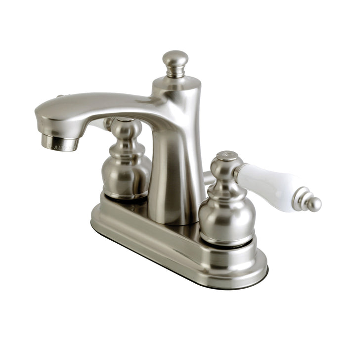 Kingston Tulare FB7628PL - Victorian Double-Handle 3-Hole Deck Mount 4-Inch Centerset Bathroom Faucet with Pop-Up Drain, Brushed Nickel