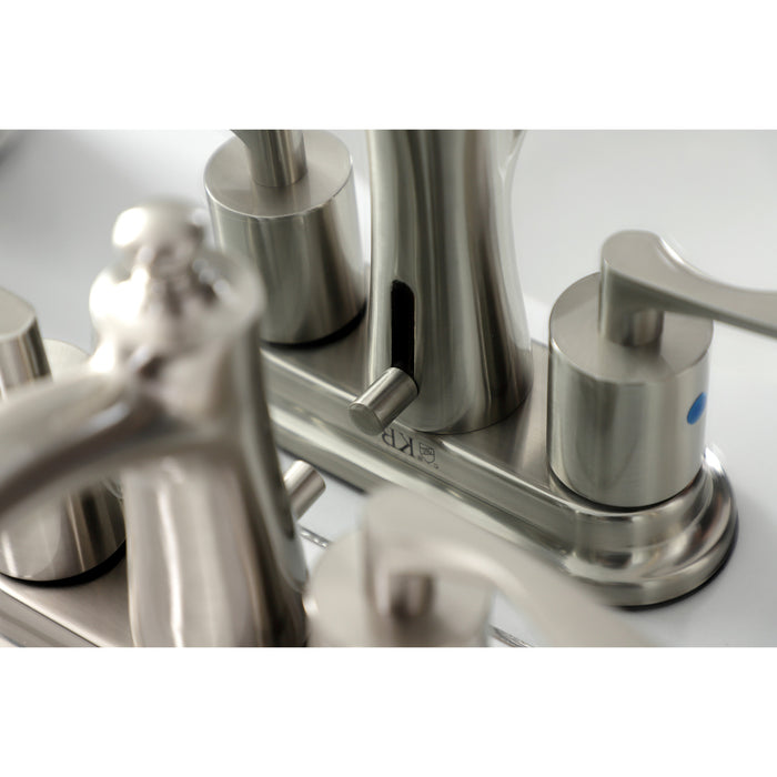 Kingston Tulare FB7628SVL - Serena Double-Handle 3-Hole Deck Mount 4-Inch Centerset Bathroom Faucet with Pop-Up Drain, Brushed Nickel