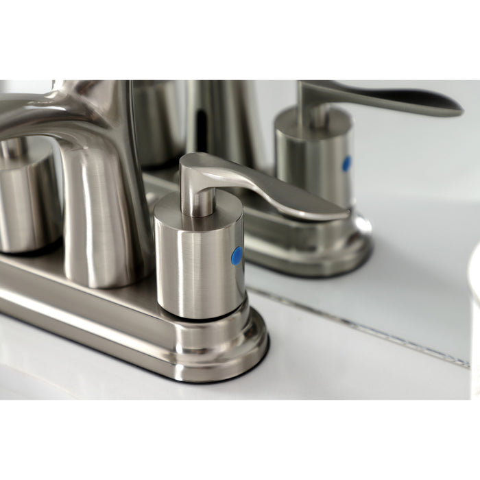 Kingston Tulare FB7628SVL - Serena Double-Handle 3-Hole Deck Mount 4-Inch Centerset Bathroom Faucet with Pop-Up Drain, Brushed Nickel