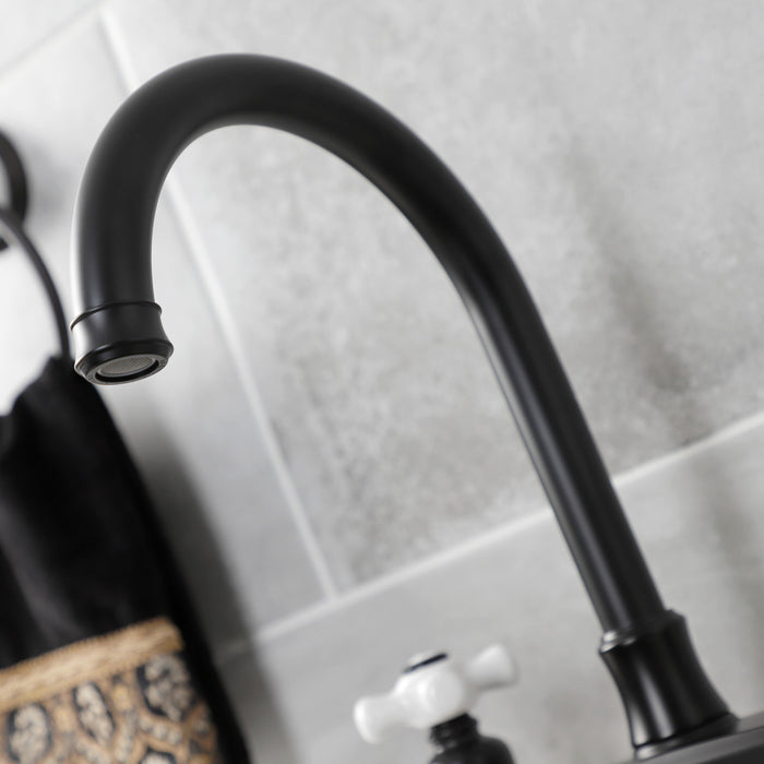 Kingston Tulare FB7790PXSP - Victorian Two-Handle 4-Hole 8" Centerset Kitchen Faucet with Side Sprayer, Matte Black