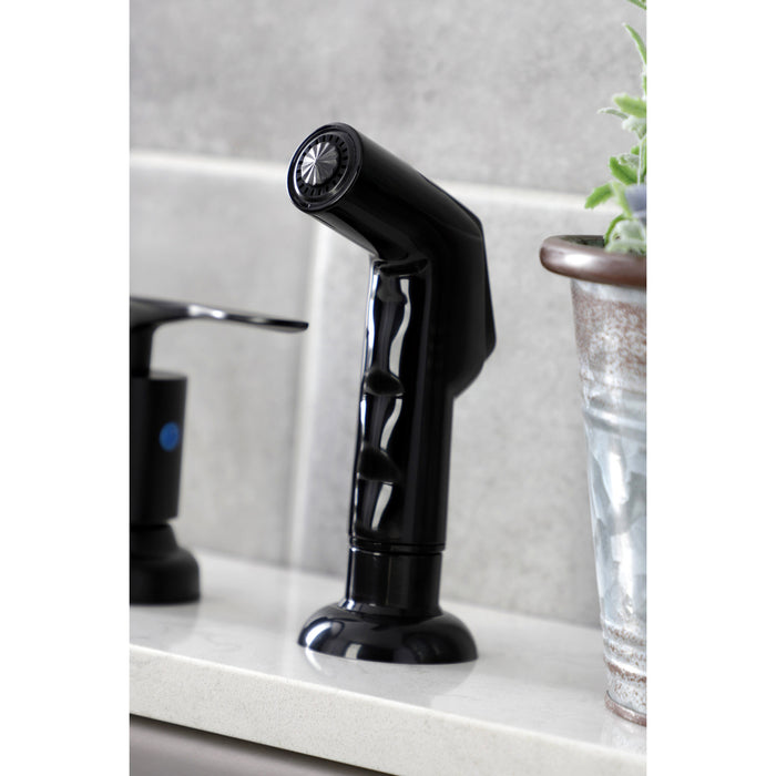 Kingston Tulare FB7790SVLSP - Serena Two-Handle 4-Hole 8" Centerset Kitchen Faucet with Side Sprayer, Matte Black