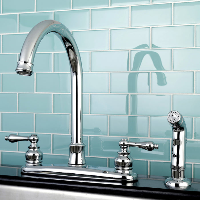 Kingston Heirloom FB7791ALSP - Victorian Two-Handle 4-Hole 8" Centerset Kitchen Faucet with Side Sprayer, Polished Chrome