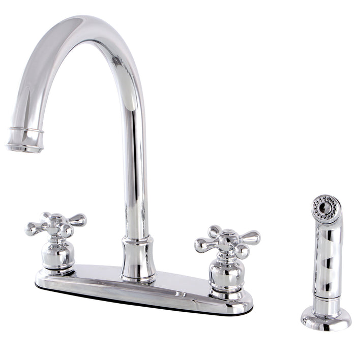 Kingston Heirloom FB7791AXSP - Victorian Two-Handle 4-Hole 8" Centerset Kitchen Faucet with Side Sprayer, Polished Chrome