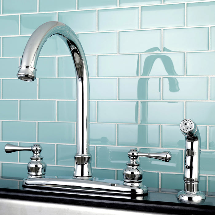 Kingston Tulare FB7791BLSP - Vintage Two-Handle 4-Hole 8" Centerset Kitchen Faucet with Side Sprayer, Polished Chrome