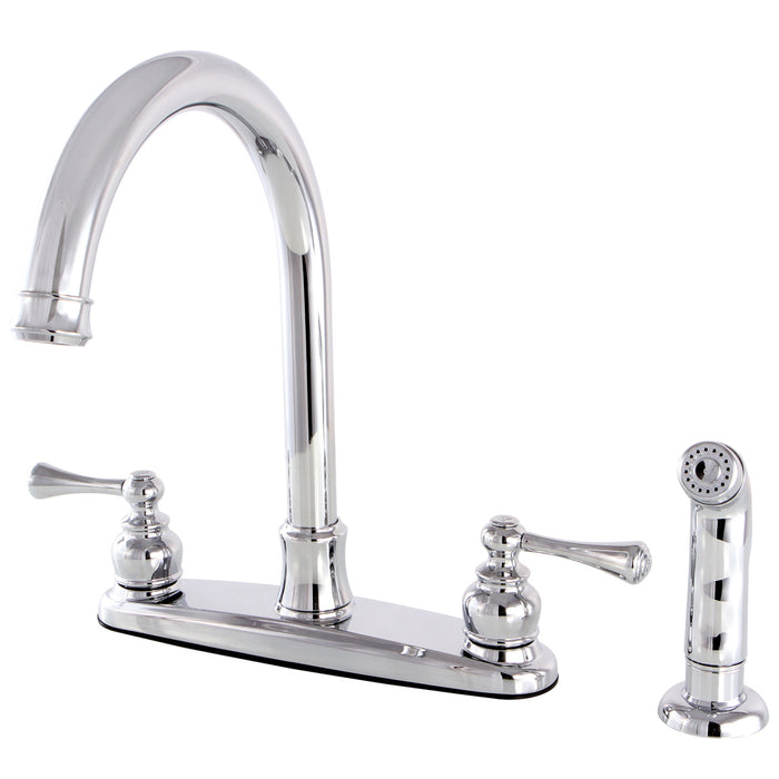 Kingston Tulare FB7791BLSP - Vintage Two-Handle 4-Hole 8" Centerset Kitchen Faucet with Side Sprayer, Polished Chrome