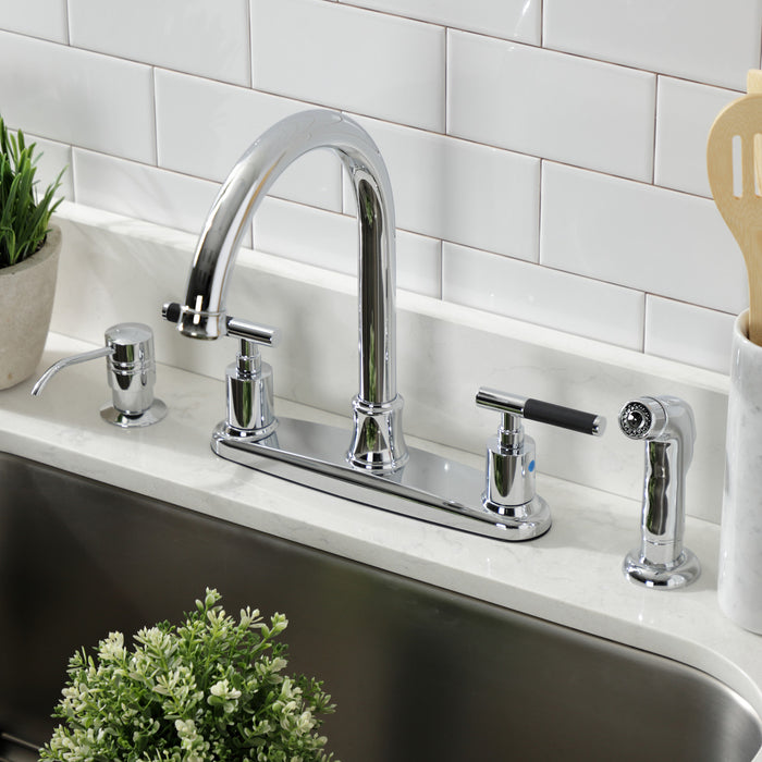Kingston Tulare FB7791CKLSP - Kaiser Two-Handle 4-Hole 8" Centerset Kitchen Faucet with Side Sprayer, Polished Chrome