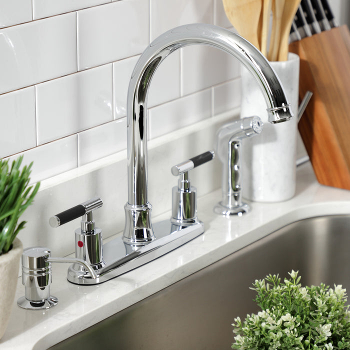 Kingston Tulare FB7791CKLSP - Kaiser Two-Handle 4-Hole 8" Centerset Kitchen Faucet with Side Sprayer, Polished Chrome