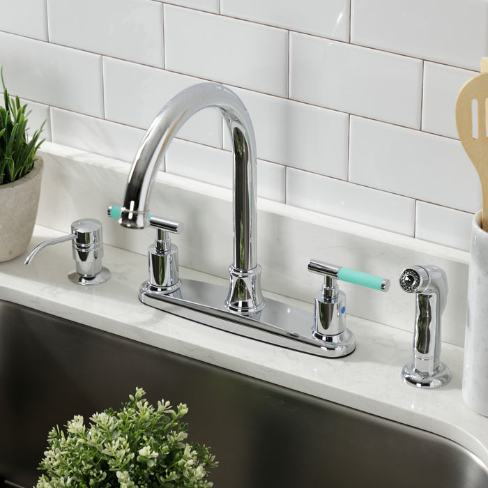 Kingston Tulare FB7791CKLSP - Kaiser Two-Handle 4-Hole 8" Centerset Kitchen Faucet with Side Sprayer, Polished Chrome