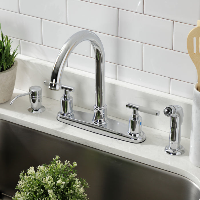 Kingston Tulare FB7791CKLSP - Kaiser Two-Handle 4-Hole 8" Centerset Kitchen Faucet with Side Sprayer, Polished Chrome