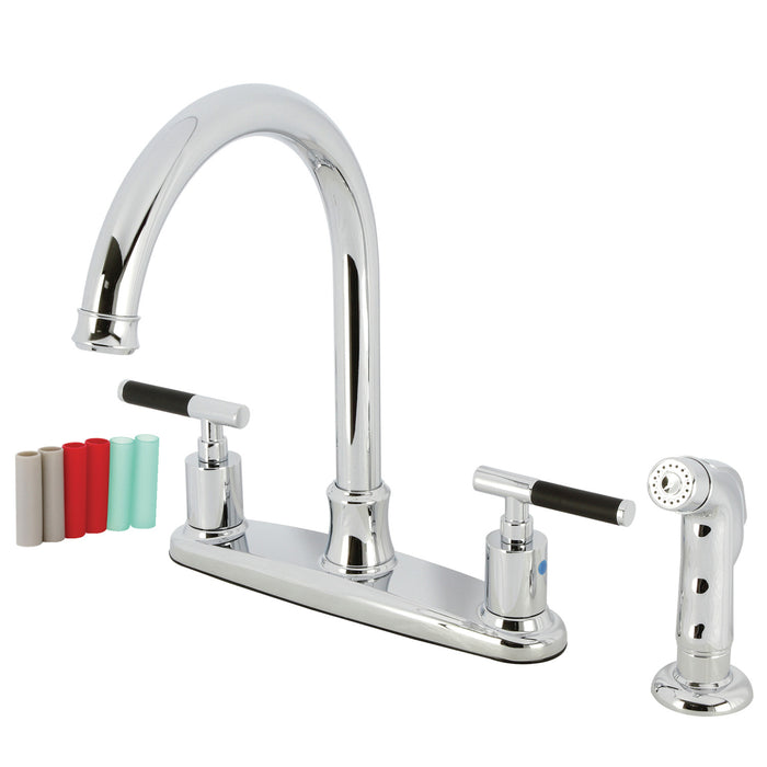 Kingston Tulare FB7791CKLSP - Kaiser Two-Handle 4-Hole 8" Centerset Kitchen Faucet with Side Sprayer, Polished Chrome