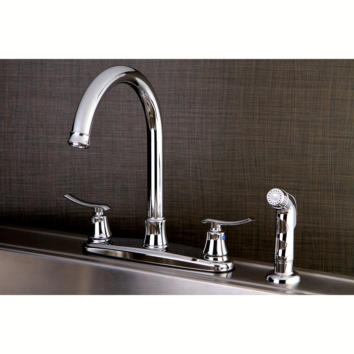 Kingston Tulare FB7791JLSP - Jamestown Two-Handle 4-Hole 8" Centerset Kitchen Faucet with Side Sprayer, Polished Chrome