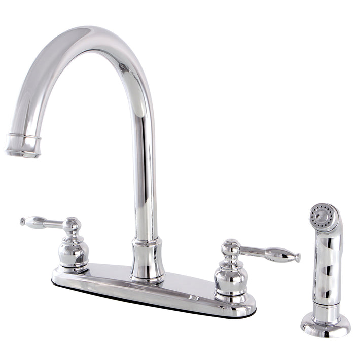 Kingston Tulare FB7791KLSP - Knight Two-Handle 4-Hole 8" Centerset Kitchen Faucet with Side Sprayer, Polished Chrome