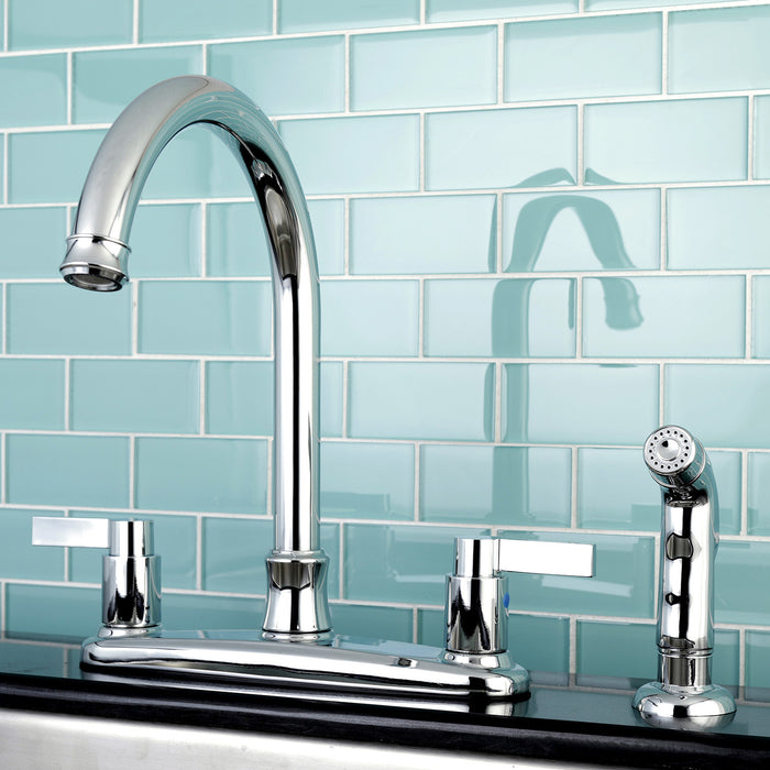 Kingston Tulare FB7791NDLSP - NuvoFusion Two-Handle 4-Hole 8" Centerset Kitchen Faucet with Side Sprayer, Polished Chrome