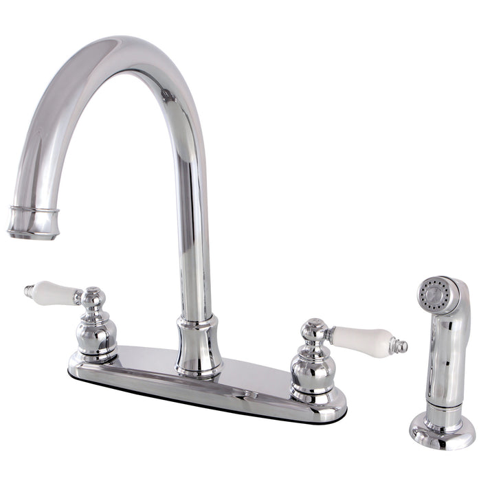 Victorian FB7791PLSP Two-Handle 4-Hole 8" Centerset Kitchen Faucet with Side Sprayer, Polished Chrome