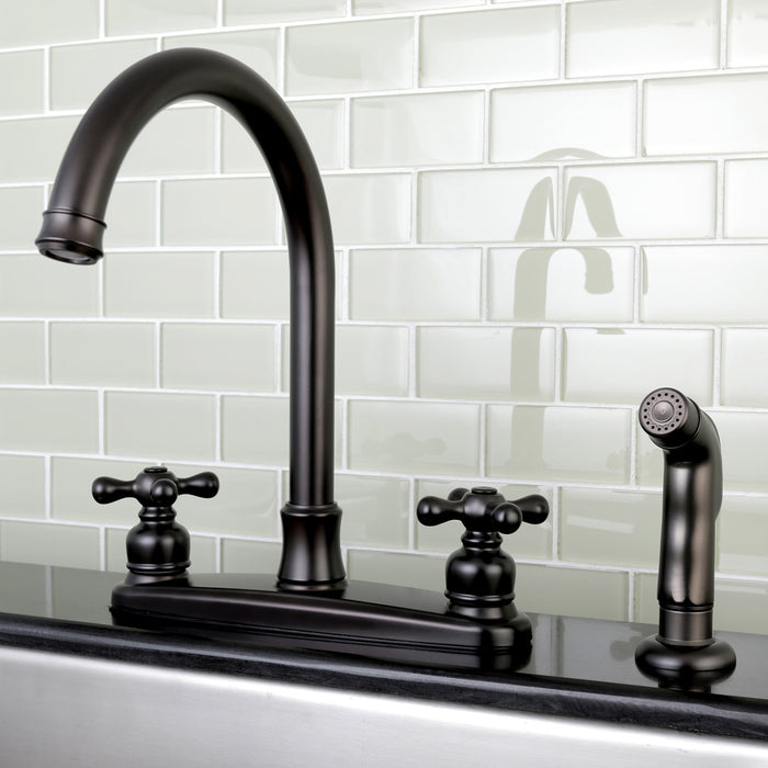 Kingston Heirloom FB7795AXSP - Victorian Two-Handle 4-Hole 8" Centerset Kitchen Faucet with Side Sprayer, Oil Rubbed Bronze