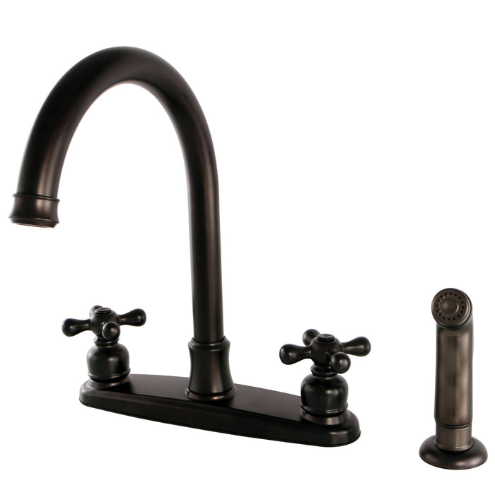 Kingston Heirloom FB7795AXSP - Victorian Two-Handle 4-Hole 8" Centerset Kitchen Faucet with Side Sprayer, Oil Rubbed Bronze