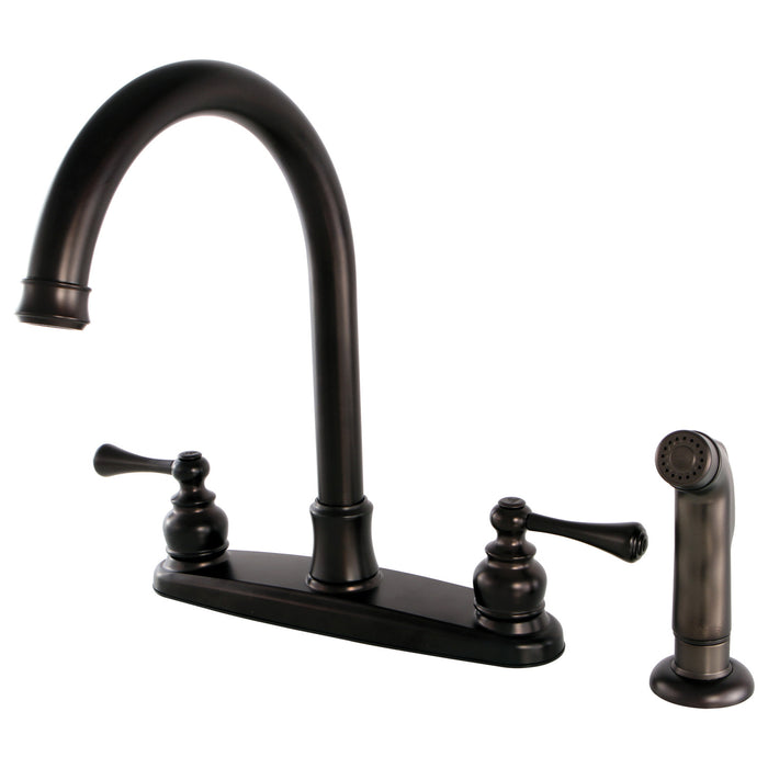 Kingston Tulare FB7795BLSP - Vintage Two-Handle 4-Hole 8" Centerset Kitchen Faucet with Side Sprayer, Oil Rubbed Bronze