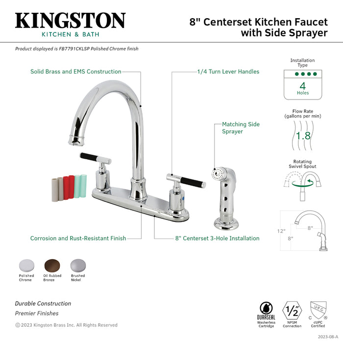 Kaiser FB7795CKLSP Two-Handle 4-Hole Deck Mount 8" Centerset Kitchen Faucet with Side Sprayer, Oil Rubbed Bronze