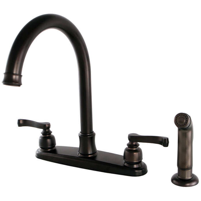 Kingston Tulare FB7795FLSP - Royale Two-Handle 4-Hole 8" Centerset Kitchen Faucet with Side Sprayer, Oil Rubbed Bronze