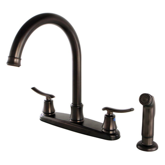 Kingston Tulare FB7795JLSP - Jamestown Two-Handle 4-Hole 8" Centerset Kitchen Faucet with Side Sprayer, Oil Rubbed Bronze
