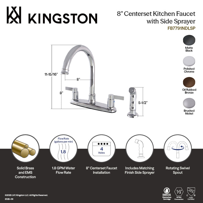 Kingston Tulare FB7795NDLSP - NuvoFusion Two-Handle 4-Hole 8" Centerset Kitchen Faucet with Side Sprayer, Oil Rubbed Bronze