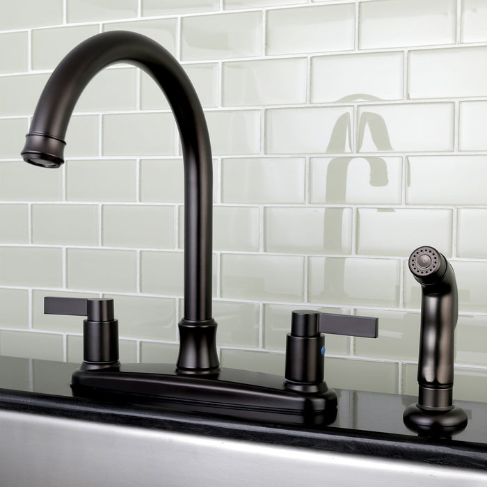 Kingston Tulare FB7795NDLSP - NuvoFusion Two-Handle 4-Hole 8" Centerset Kitchen Faucet with Side Sprayer, Oil Rubbed Bronze