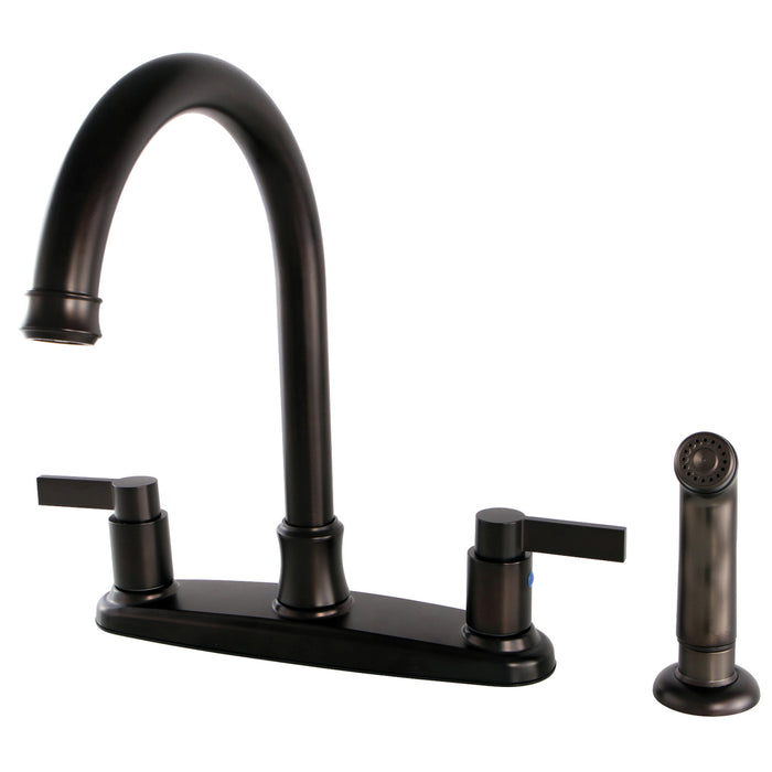 Kingston Tulare FB7795NDLSP - NuvoFusion Two-Handle 4-Hole 8" Centerset Kitchen Faucet with Side Sprayer, Oil Rubbed Bronze