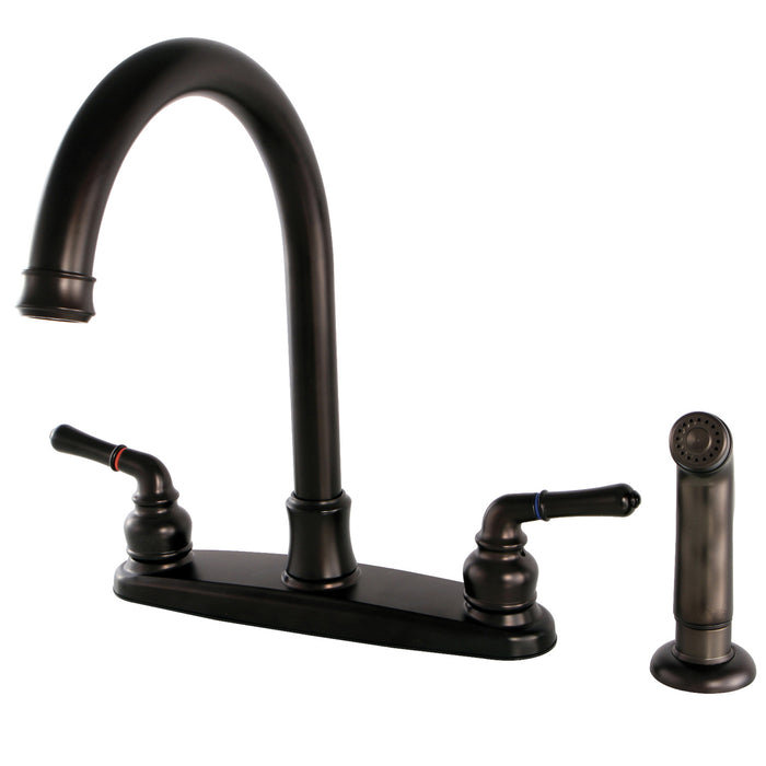 Kingston Tulare FB7795NMLSP - Naples Two-Handle 4-Hole 8" Centerset Kitchen Faucet with Side Sprayer, Oil Rubbed Bronze