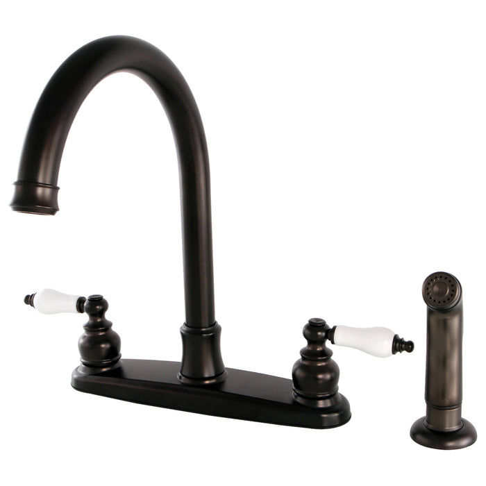 Victorian FB7795PLSP Two-Handle 4-Hole 8" Centerset Kitchen Faucet with Side Sprayer, Oil Rubbed Bronze