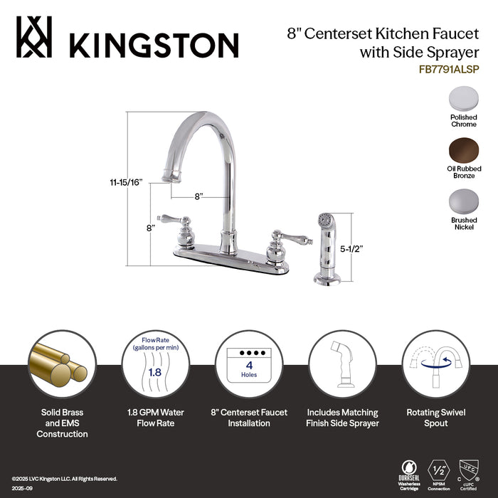 Victorian FB7798ALSP Two-Handle 4-Hole 8" Centerset Kitchen Faucet with Side Sprayer, Brushed Nickel