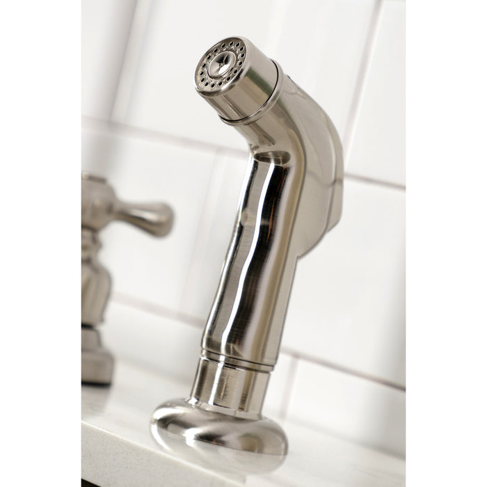 Kingston Heirloom FB7798AXSP - Victorian Two-Handle 4-Hole 8" Centerset Kitchen Faucet with Side Sprayer, Brushed Nickel