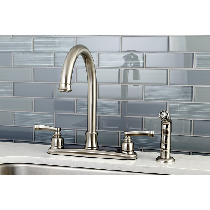 Kingston Tulare FB7798FLSP - Royale Two-Handle 4-Hole 8" Centerset Kitchen Faucet with Side Sprayer, Brushed Nickel