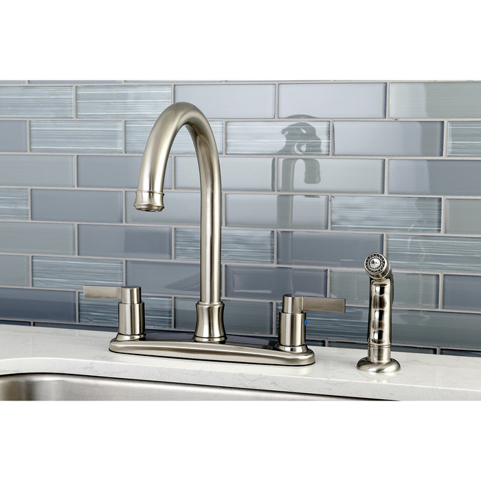 Kingston Tulare FB7798NDLSP - NuvoFusion Two-Handle 4-Hole 8" Centerset Kitchen Faucet with Side Sprayer, Brushed Nickel