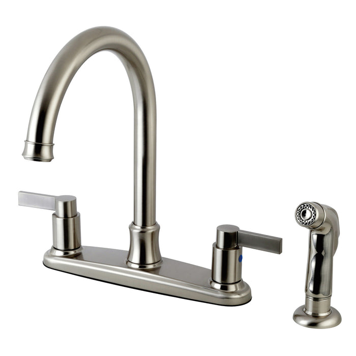 Kingston Tulare FB7798NDLSP - NuvoFusion Two-Handle 4-Hole 8" Centerset Kitchen Faucet with Side Sprayer, Brushed Nickel