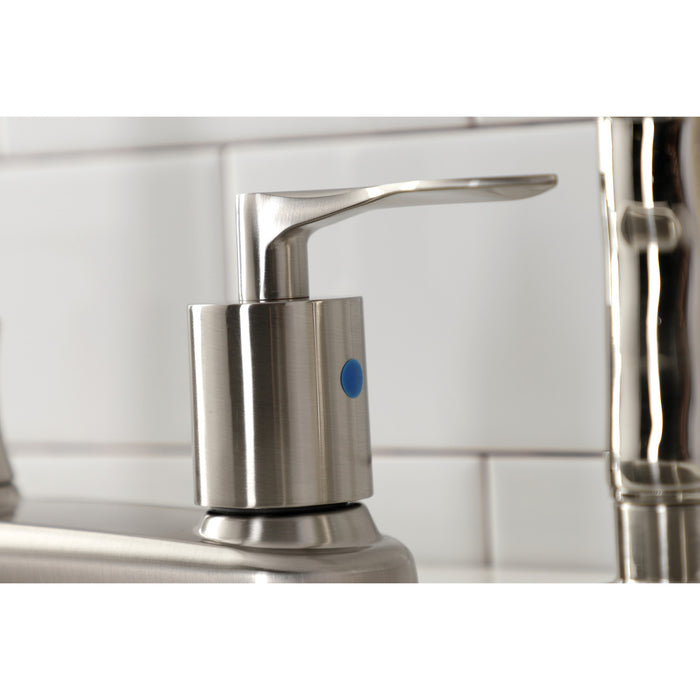 Kingston Tulare FB7798SVLSP - Serena Two-Handle 4-Hole 8" Centerset Kitchen Faucet with Side Sprayer, Brushed Nickel